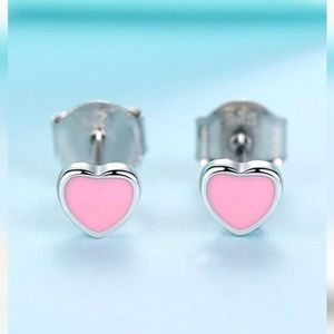 Sterling Silver ❤️  💜 Pink Heart Design Earrings